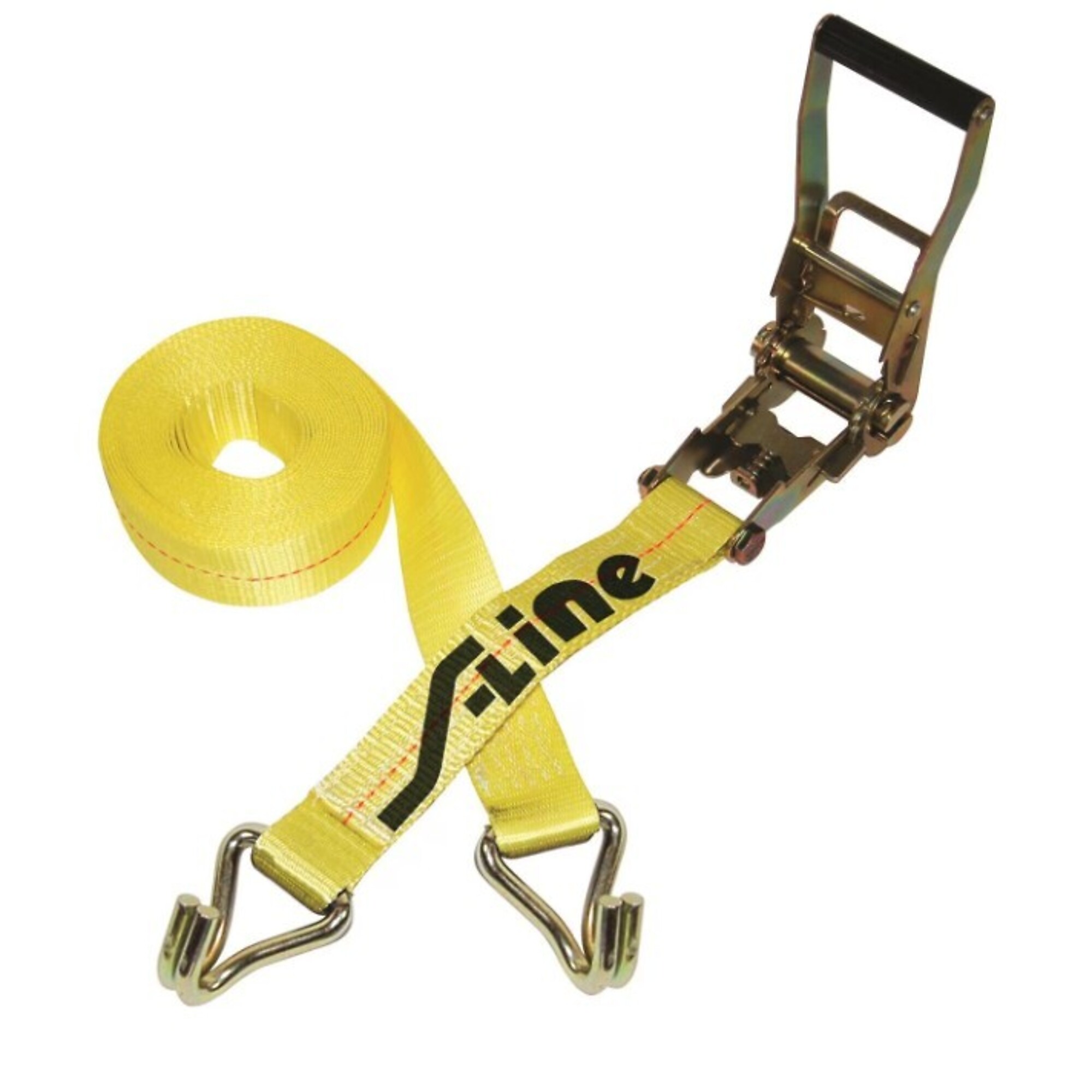 S-Line, Ratchet Strap Tie Down Long Wide Handle and J-Hook, Working Load 3333 lb, Straps (qty.) 1 Breaking Strength 3333 lb, Model# SLI557WHK